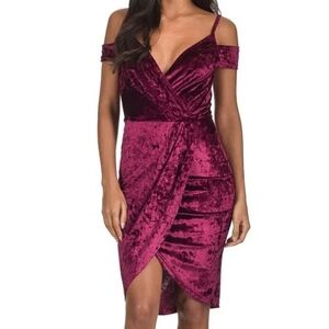 NWT AX Paris Asymmetrical Burgundy Plum Crushed Velvet Wrap Holiday Party Dress
